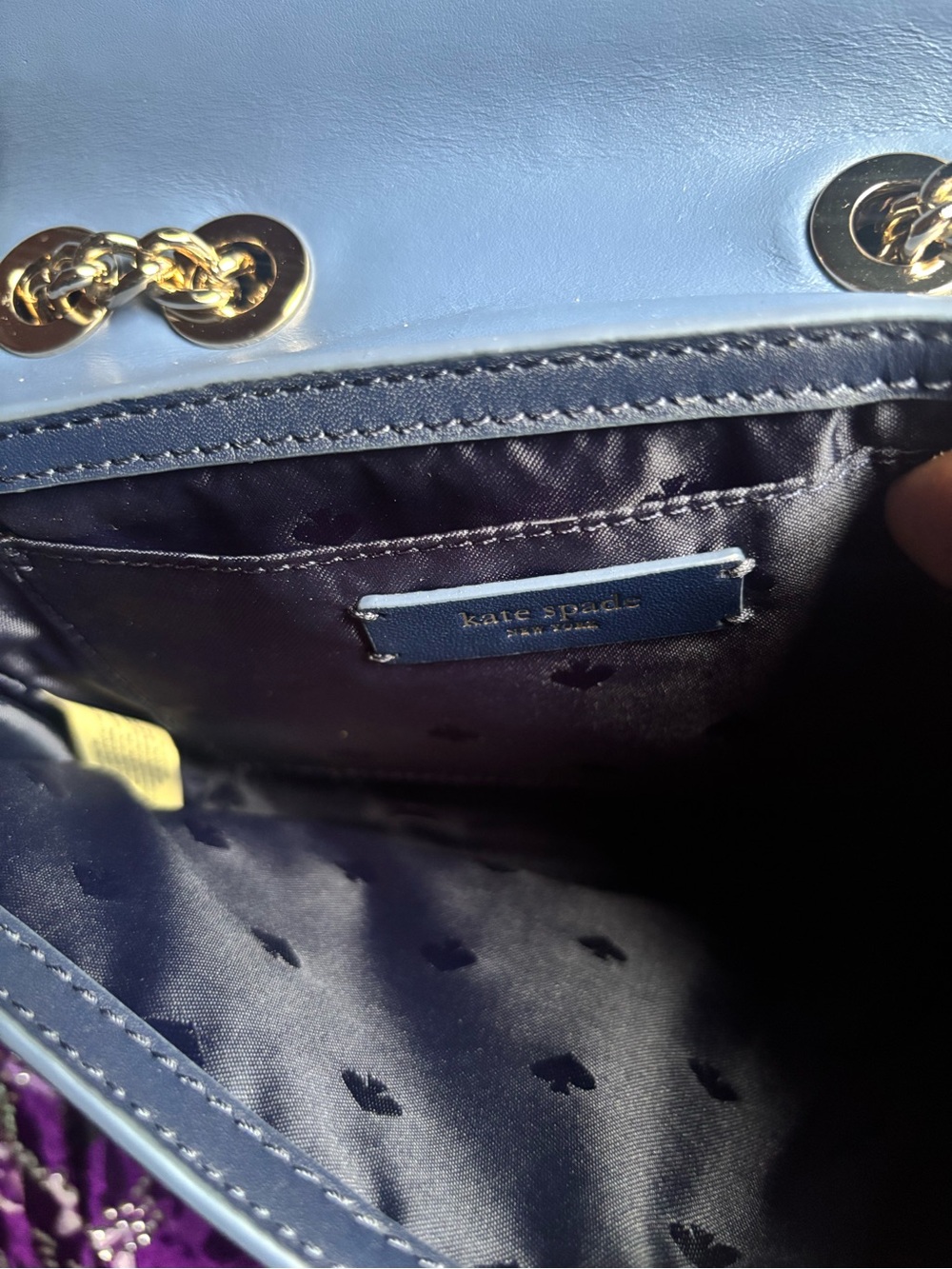 kate spade navy satchel with multicolor floral appliqué - Picture 4 of 5